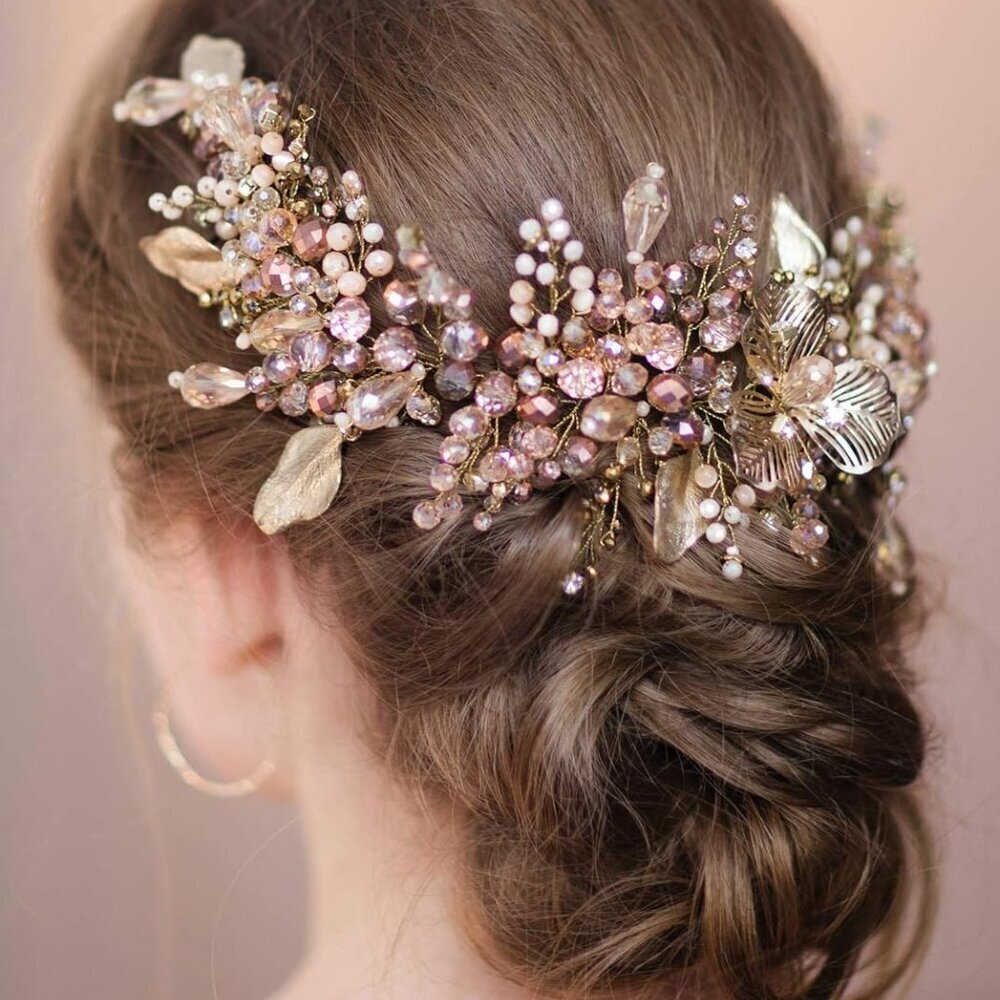 Champagne Bead Headband Bridal Tiara Hair Accessory for Weddings Women